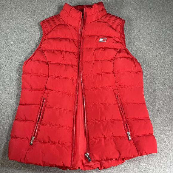 Tommy Hilfiger Women's Small Red Quilted Puffer Vest Puffer Hilfiger jacket - Picture 1 of 8